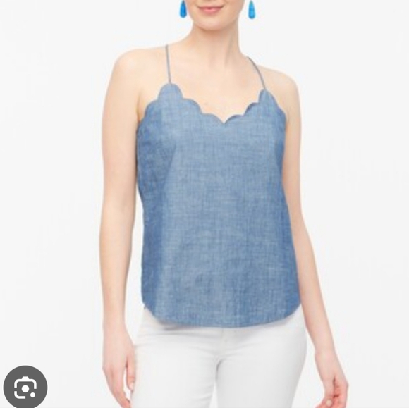 J Crew Chambray Scalloped Cami Top Size 4 - Picture 2 of 5